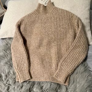 Dynamite Ribbed Mock Neck Sweater in Light Brown